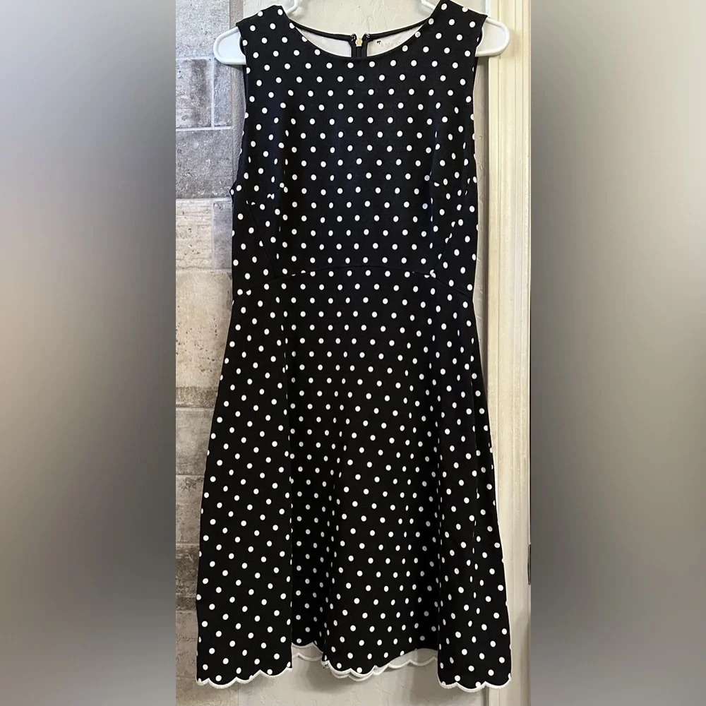 Kate Spade Sleeveless Cabana Dot Fit & Flare Ponte Mini Dress w Scallop Hemline